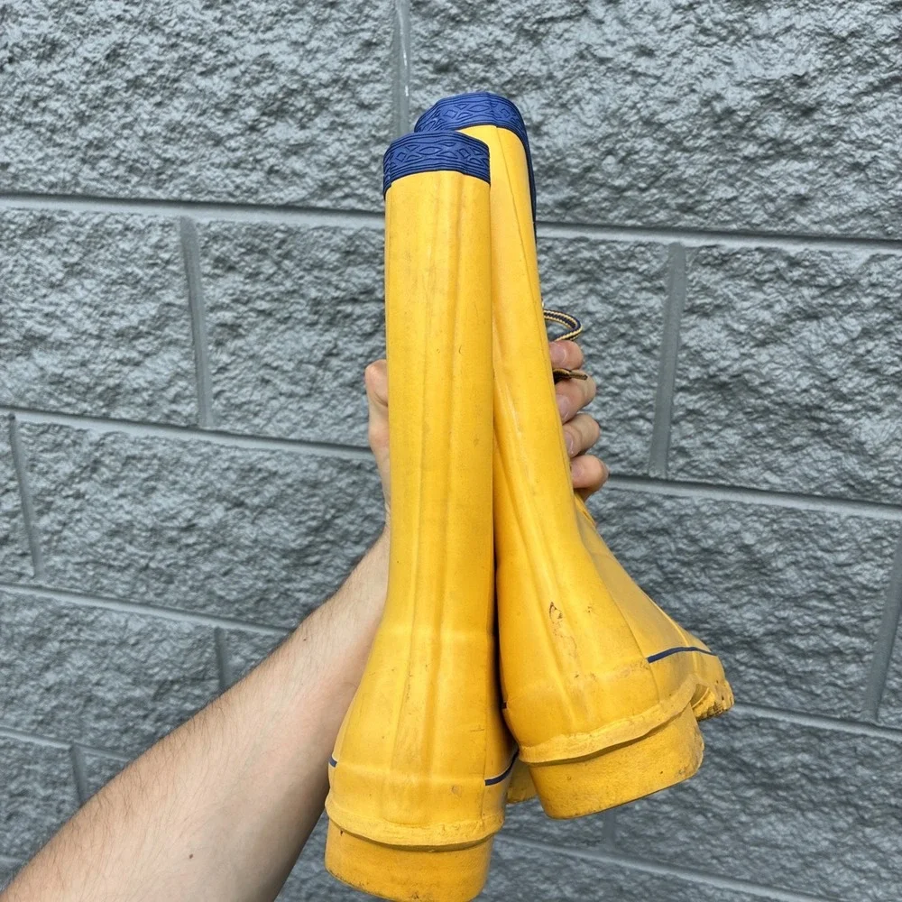 Hunter Festival Mid-Calf Lace Up Yellow w/ Blue Trim Women's US 9 Rain Boots